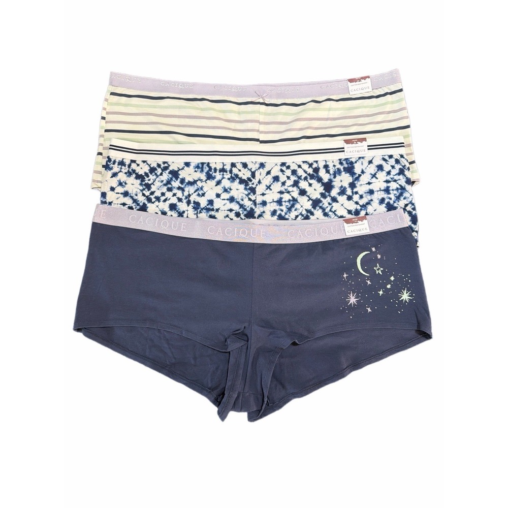 Cacique Boyshorts 26/28 Striped Tie-dye Moon Stars Navy Purple - Lot Of 3 - NWT